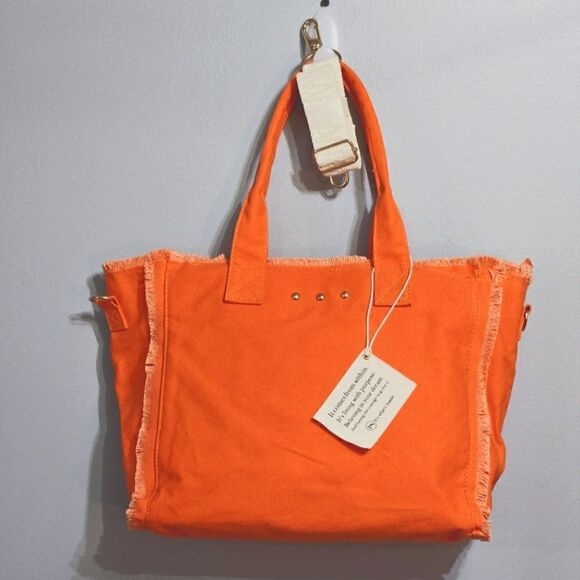 NWT, LARGE, HOT ORANGE CANVAS HANDBAG - Picture 1 of 8